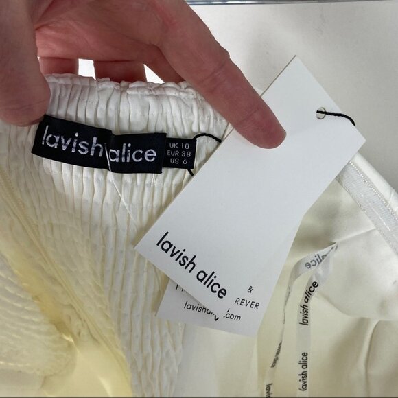 NWT Lavish Alice Bustier Corset Cocktail Dress White Size 6 Midi Asymmetrical - Picture 4 of 10